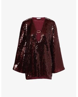 Oséree Marylin V-Neck Sequin-Embellished Kaftan - Brown