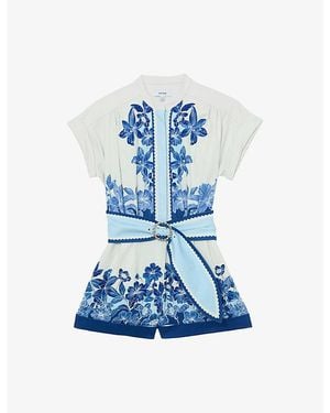 Reiss Soya Floral Cotton Playsuit - Blue