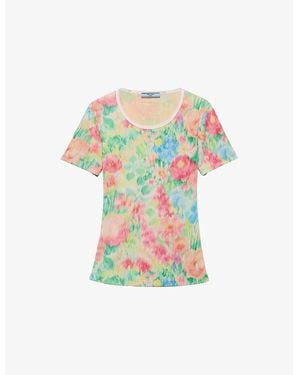 Prada Triangle-Appliqué Printed Ribbed Cotton-Jersey T-Shirt - Multicolor
