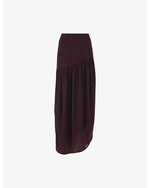 eem Gathered-Pleat Asymmetric-Hem Woven Midi Skirt - Purple