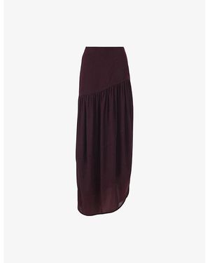 eem Gathered-Pleat Asymmetric-Hem Woven Midi Skirt - Purple