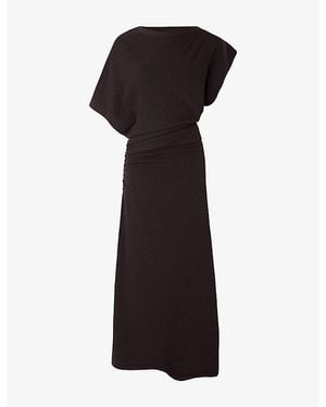 Soeur Divine Asymmetric-Sleeve Cotton-Blend Maxi Dress - Black