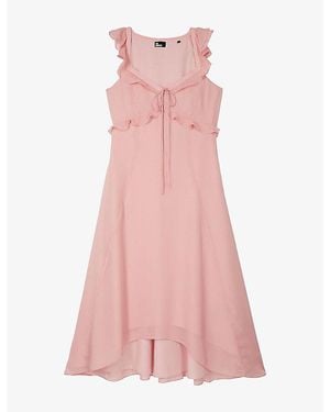 The Kooples Ruffled V-Neck Woven Midi Dress - Pink