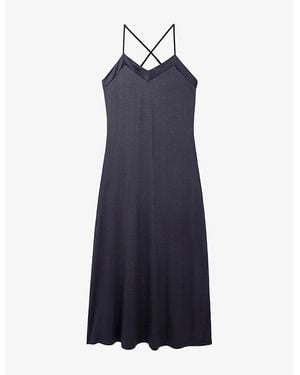 The White Company Satin-Trim Stretch-Jersey Maxi Night Dress - Blue