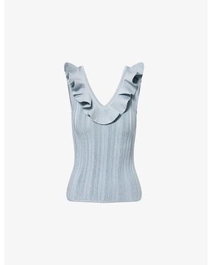 Zimmermann Aster Metallic Frilled Rib-Knit Top - Blue