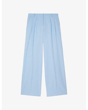The Kooples Pleated-Front Wide-Leg High-Rise Lyocell, Linen And Cotton Trousers - Blue