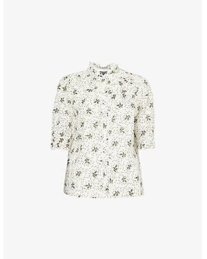 ME+EM Swirling Leaf-Print Cotton-Poplin Top - White