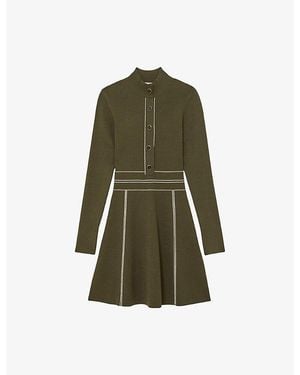 Reiss Alex Contrast-Stitch Stretch-Knit Mini Dress - Green
