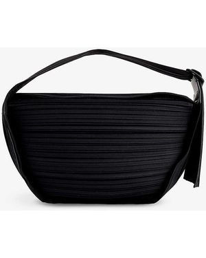 Pleats Please Issey Miyake Half Moon Pleated Woven Shoulder Bag - Black