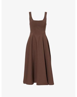 Odd Muse Square Neck Sleeveless Stretch-Woven Midi Dress - Brown