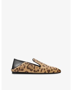 Jimmy Choo Eliot Leopard Leather Loafer Slippers - Natural