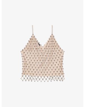 Maje Beaded V-Neck Stretch-Woven Cami Top - Natural