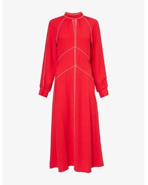 ME+EM Paneled Raglan-Long-Sleeves Woven Maxi Dress - Red