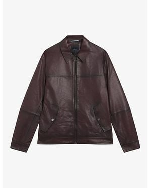 Ted Baker Jerem Classic-collar Leather Jacket - Brown