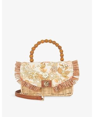 Dune Blooms Flower Woven Top-Handle Bag - Metallic