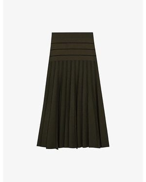 Reiss Alice Stripe Pleated Knitted Midi Skirt - Green