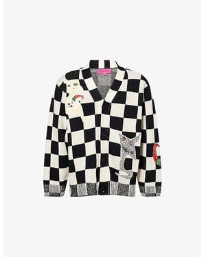 The Elder Statesman Nora Lite Creatures Check-Print Cotton-Knit Cardigan - Black