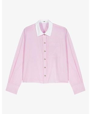 Maje Contrast-Collar Boxy-Fit Cotton Shirt - Pink