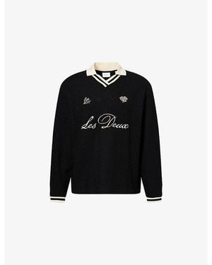 Les Deux Brand-Embroidered Waffle-Knit Cotton-Blend Football Jersey Jumper - Black