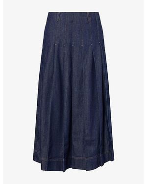 ME+EM Pleated Denim Maxi Skirt - Blue