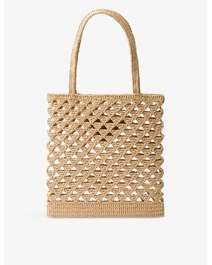 Prada Cedar-Colored Crochet Tote Bag With Logo in Green