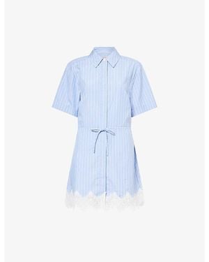 Jonathan Simkhai Calder Striped Lace-Hem Cotton Mini Dress - Blue