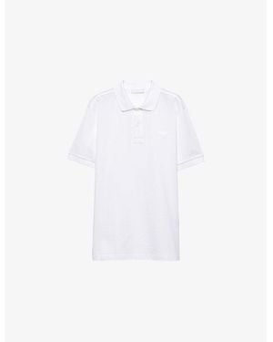 Prada Logo-Badge Slim-Fit Cotton-Piqué Polo Shirt - White