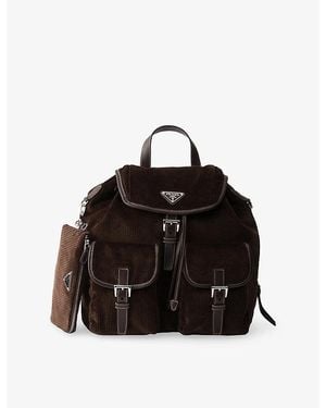 Prada Medium Corduroy And Leather Backpack - Black