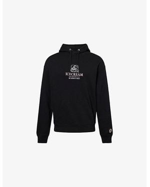ICECREAM Serve It Best Popover Embroidered Cotton-Jersey Hoody - Black