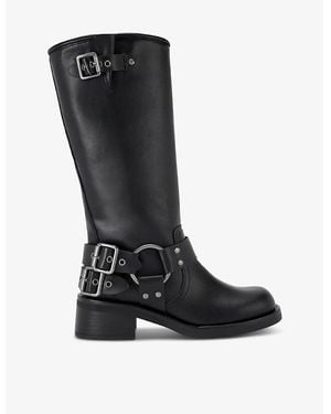 KG by Kurt Geiger Trisha Buckle-Embellished Flat Faux-Leather Knee-High Boots - Black