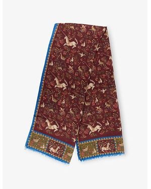 Drake's Unicorn-Print Wool And Silk Scarf - Red