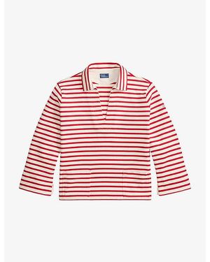 Polo Ralph Lauren Striped Open-Collar Cotton Polo Shirt - Red