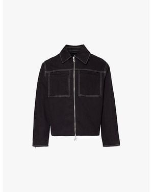 Represent Contrast-Stitching Spread-Collar Relaxed-Fit Cotton Jacket - Black