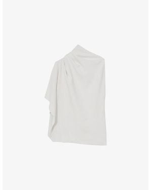 Reiss Elle One-Shoulder Draped Woven Top - White