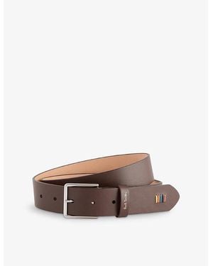 Paul Smith Branded-Stitch Leather Belt - Brown