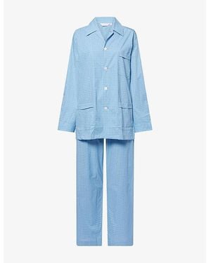Derek Rose Dr Nelson 106 Patterned Cotton Pyjama Set - Blue