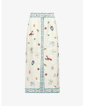 ALÉMAIS Sandy Embroidered Linen Midi Skirt - White