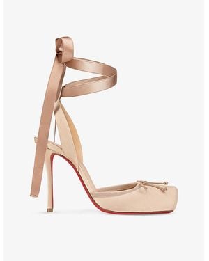 Christian Louboutin Cassia Lace Up 100 Crepe-Satin Heels - White