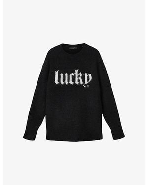AllSaints Lucky Slogan Stretch Wool And Alpaca-Blend Jumper - Black