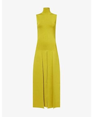 Alaïa Cut-Out Pleated Stretch-Knit Maxi Dress - Yellow