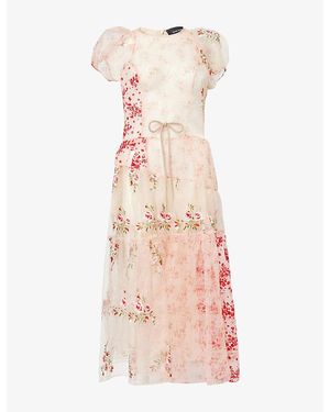 Simone Rocha Puff-Sleeve Flounce Sheer Midi Dress - Pink