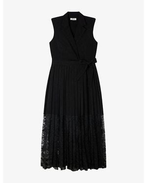 Sandro Collared Lace-Embroidered Woven Maxi Dress - Black