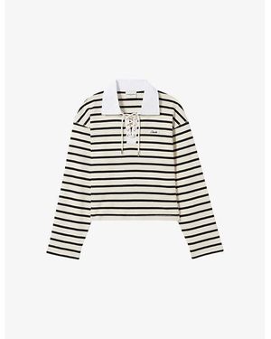 Claudie Pierlot Striped Lace-Up Cotton-Jersey Top - White