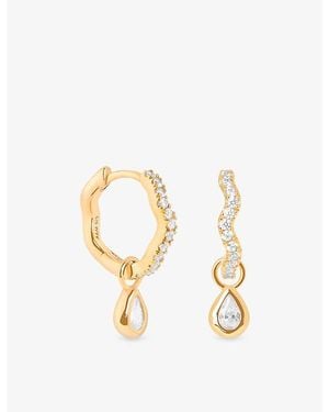 Astrid & Miyu Crystal Ripple-Plated Sterling Pear Charm Huggie Earrings - Metallic