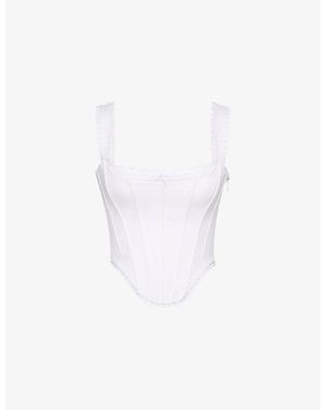 House Of Cb Adina Scalloped-Trim Stretch-Cotton Corset Top - White