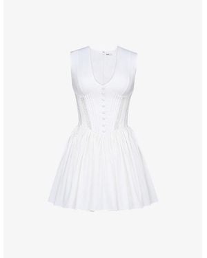 House Of Cb Carmel Plunge-Neck Stretch-Cotton Mini Dress Xs (D-E Cup) - White