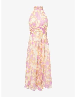 ME+EM Shadow Paradise Print Halterneck Silk Midi Dress - Pink