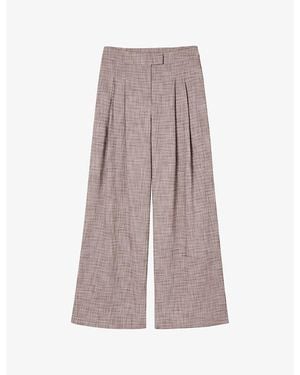 Whistles Checked Pleated Wide-Leg Woven Trousers - Brown