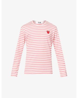 COMME DES GARÇONS PLAY Branded Stripe-Print Cotton-Jersey Top - Pink