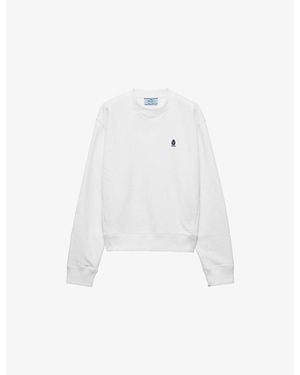 Prada Brand-Embroidered Round-Neck Cotton-Jersey Sweatshirt - White